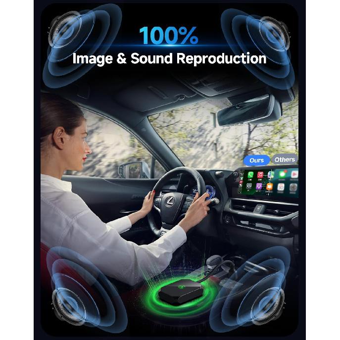 

Беспроводной адаптер CarPlay 2 в 1 для iPhone Apple и Android Auto, [Без задержек и стабильная передача] Преобразователь проводного в беспроводной адаптер чёрный