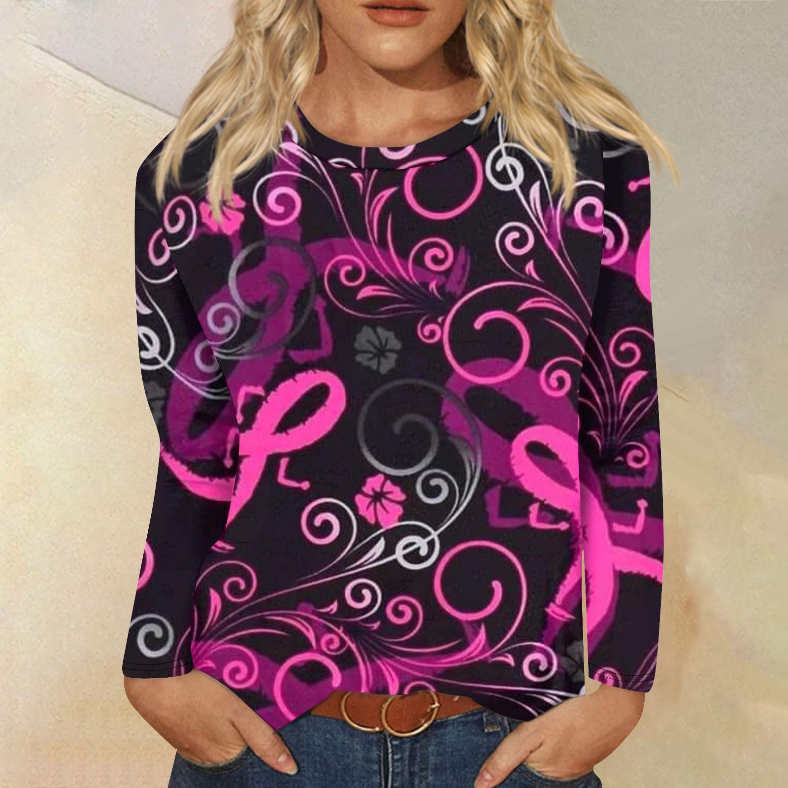 Женская модная повседневная футболка с круглым вырезом и длинным рукавом в стиле ретро — фото 6