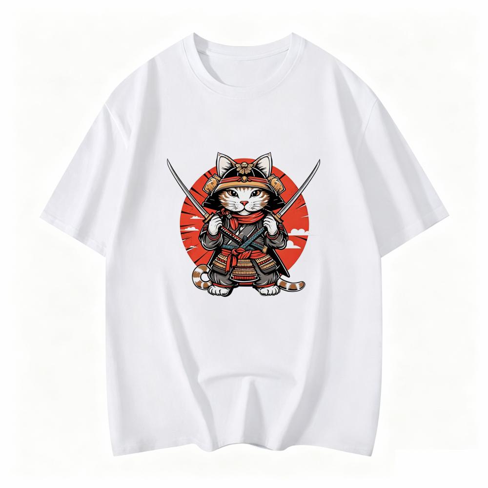 Japanese Samurai Cat Tattoo Kawaii Ninja Cat Printed Summer Unisex Tshirt Street Cool Casual Wear Unisexs Clothing Top