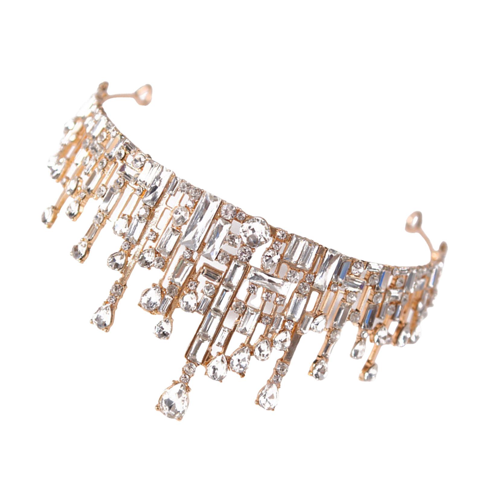 

Shining Crystal Crown Hairhoop for Evening Party Wedding Ceremony Bride Tiaras Luxurious Hairhoop for Special Occasion золотой