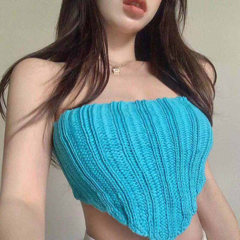 Spice Girl Knitted Halter Vest Summer Triangle Chest Wrap Beautiful Back Women Slim Solid Color Sleeveless Bottom Top