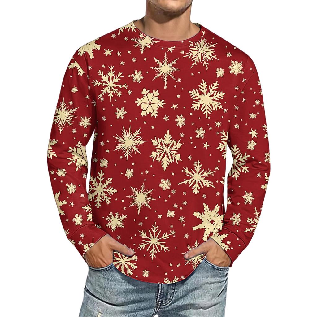 Men's Christmas Printed Imitation Cotton Long-sleeved Shirt