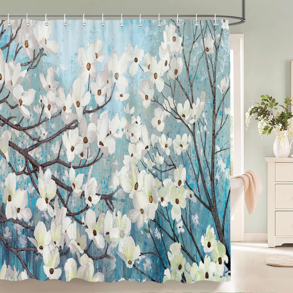 Chinese Style Flower and Birds Tree Shower Curtains Bath Curtain Waterproof Bathroom Decor With Hooks 3d Printing Bath Curtain
