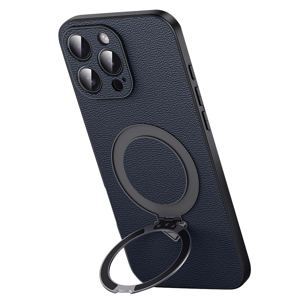 For iPhone 15 Pro Max Case Compatible with MagSafe Genuine Cow Leather+PC Kickstand Phone Cover