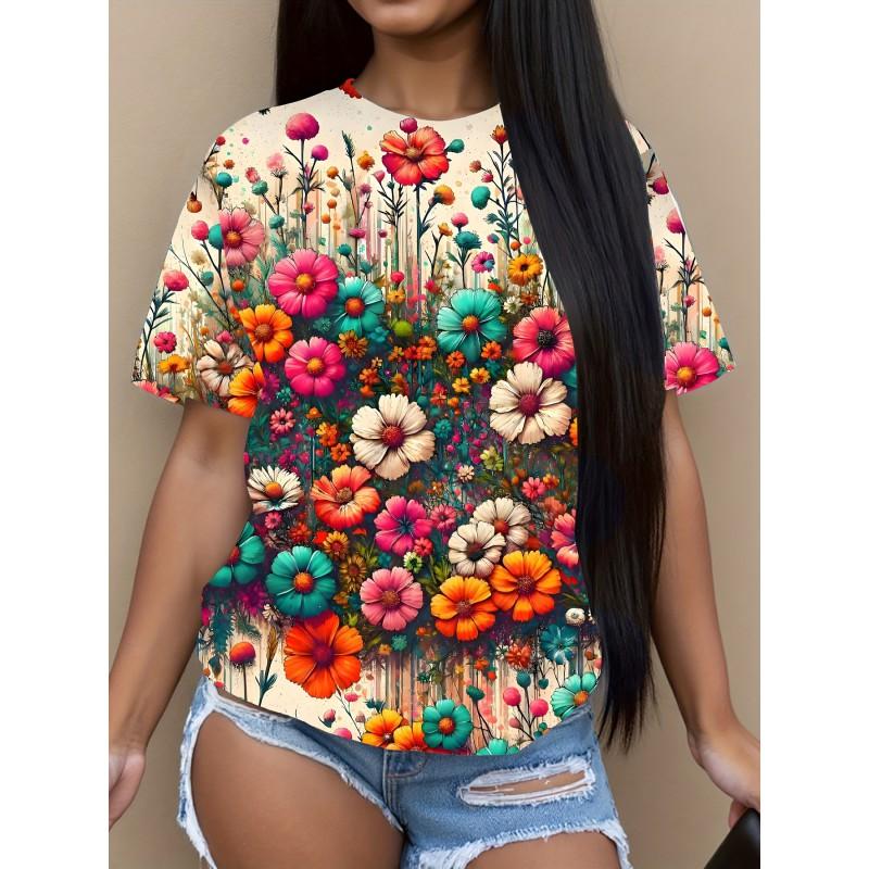 Womens Casual Round Neck Short Sleeve T-Shirt With Butterfly Print Loose Fit 2025