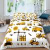 Construction Vehicles Boys Excavator Duvet Cover Yellow Tractor Truck Bedding Set For Teens Child Old Retro Car Theme Room Decor