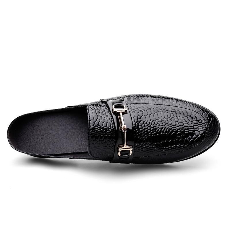 Fashion Men Luxury Designer patent Leather Mules Male Summer Fashion Casual Breathable Comfy Sandals Open Back Low-heel Slippers