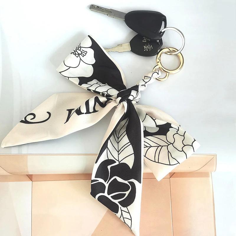 Women's Ribbon Bow Fashion Weaving Silk Scarf Keychain Pendant Keyring Charm Bag Car Keychain Keychain Accessories