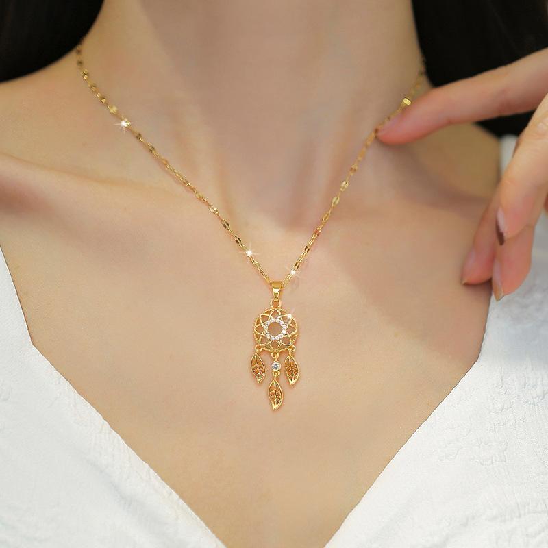Feather Tassel Pendant Necklace for Women 2023 New Stainless Steel Chain Necklace Fashion Party Jewelry