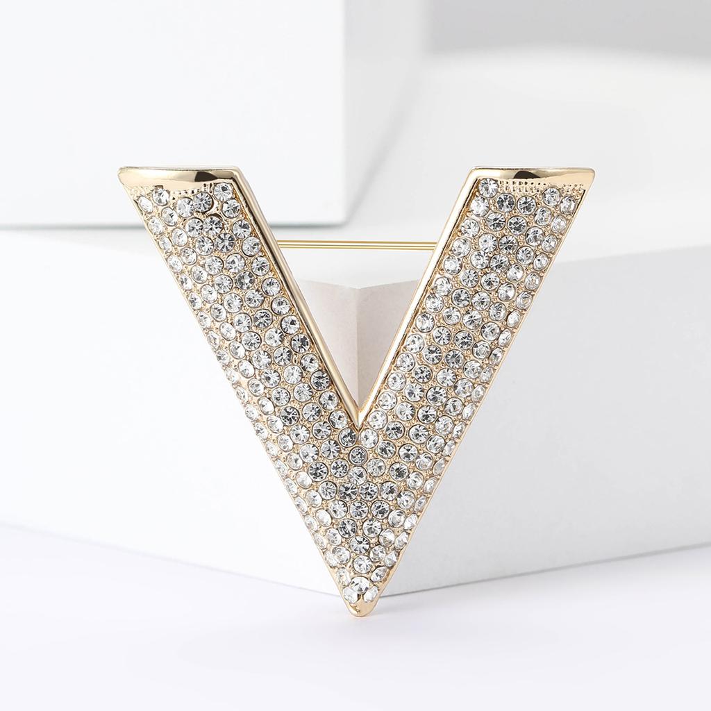 Japan And Korea Fashion Versatile Alloy Rhinestone Big V Brooch Creative Design Women'S Suit Coat Corsage Jewelry Pin