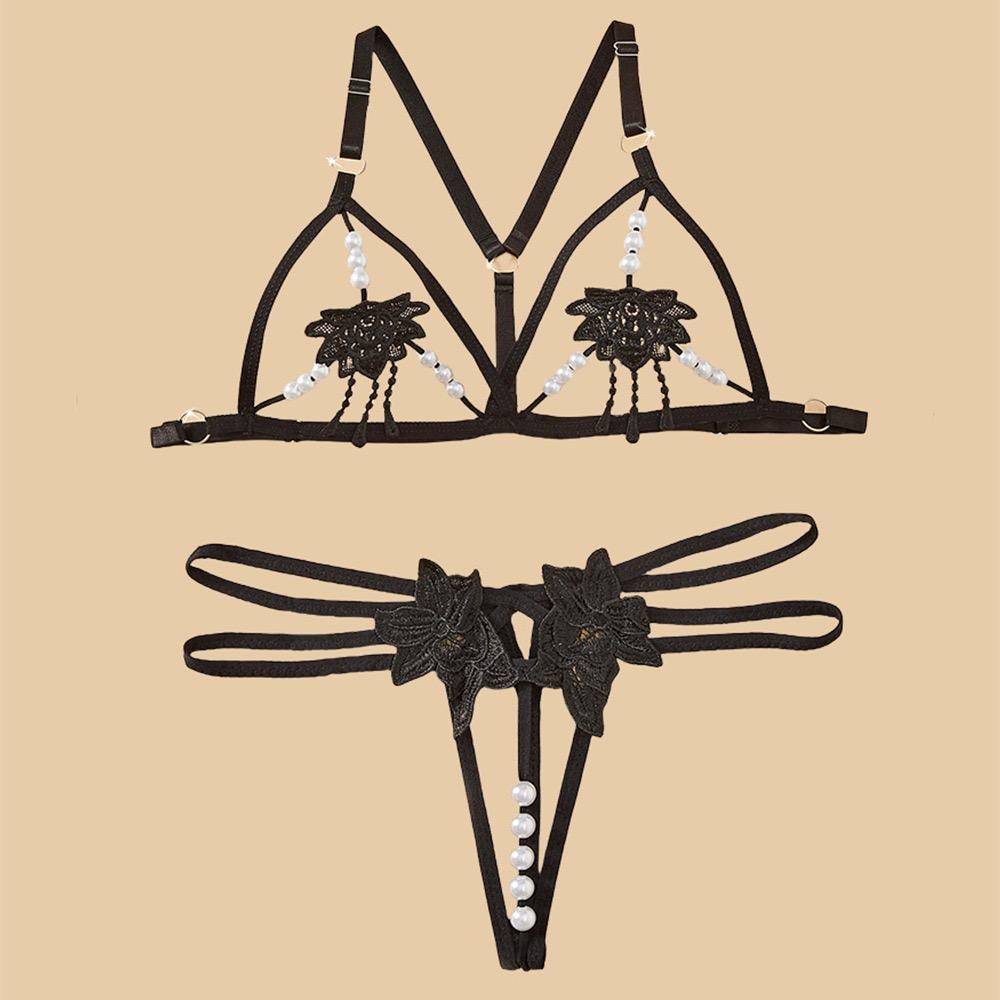Adult Sexy Set Open Perspective Embroidered Erotic Bra Porn Panties Daring Lingerie Woman Products Sexy Ultra Hot