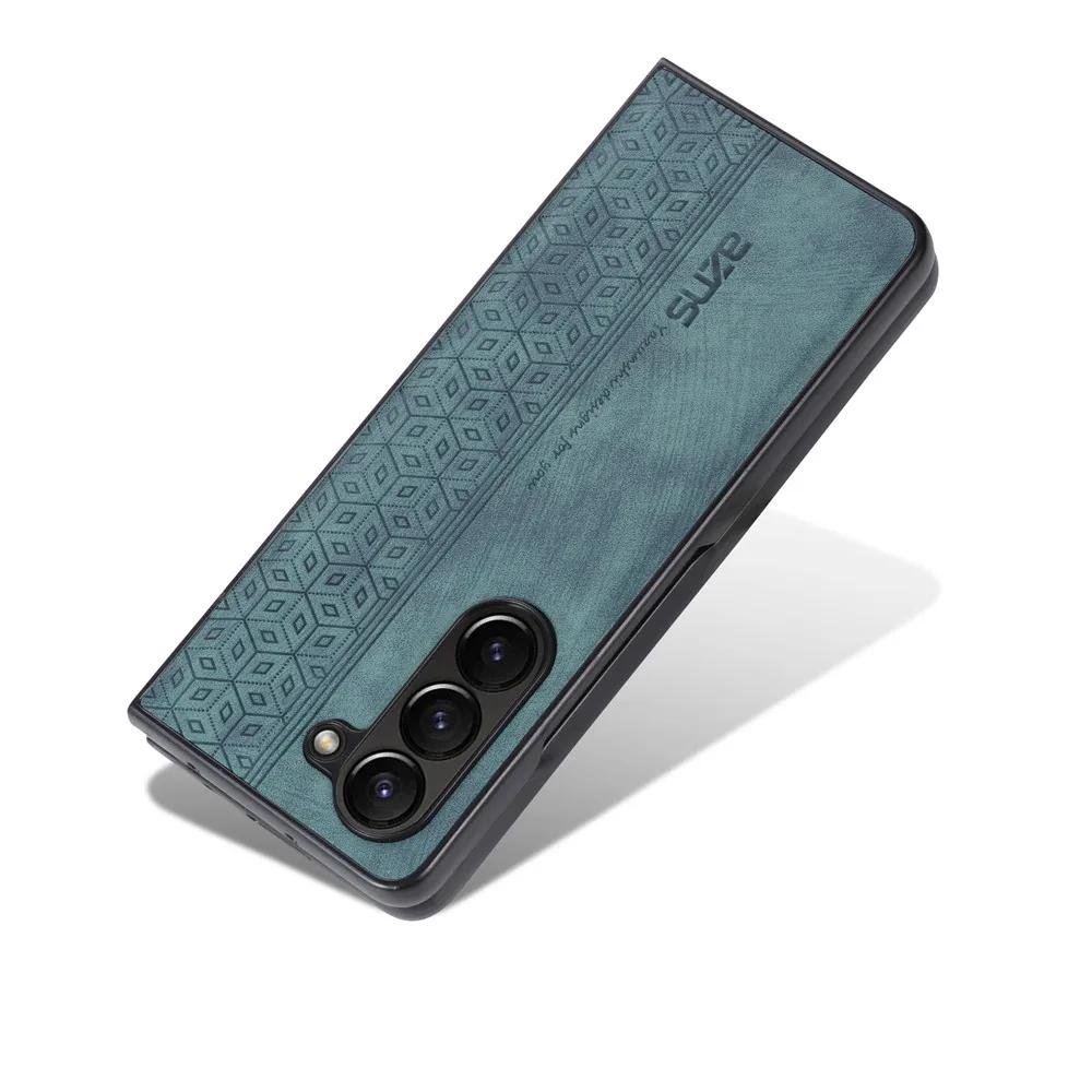 3D Embossing Case for Samsung Galaxy Z Fold 6 5 4 3 Fold6 5G Cover Soft Matte Leather Full Camera Protect Shell Fundas Coque