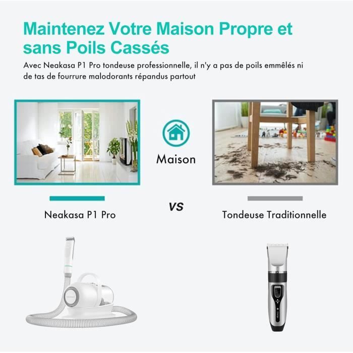 Aspirateur et tondeuse pour animaux - neakasa - p1 pro - 13000 pa - 52db silencieux - 5 outils de toilettage