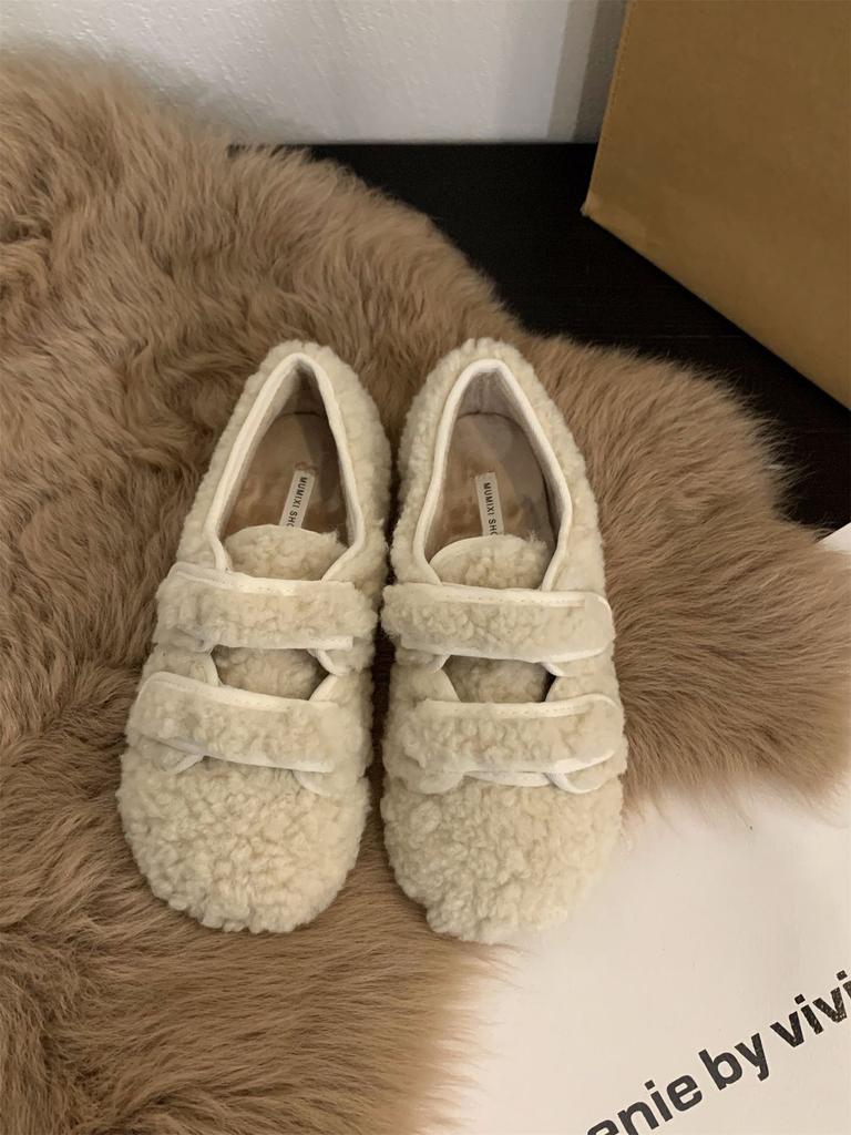 Flat Bottom Versatile White Fluffy Cotton Shoes Women's Shoes Wear 2025 New Autumn and Winter Plush Doudou Plush Single Shoes
