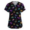 Women's Fashion V-Neck Short Sleeve Overalls With Pockets  Print Tops  Clothes