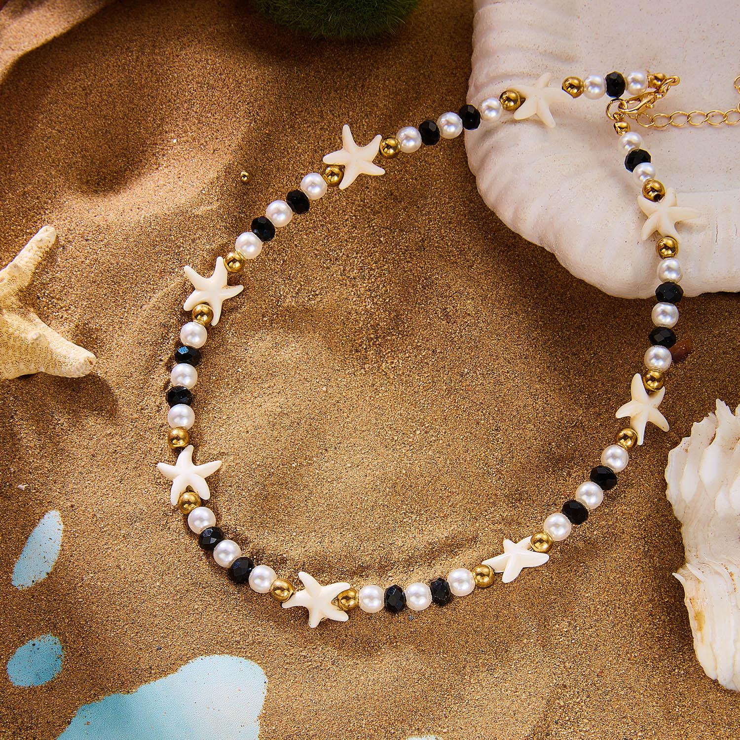 

Imitation Pearl Starfish Crystal Beaded Choker Necklace Women Fashion Trend Gift Daily Accessory