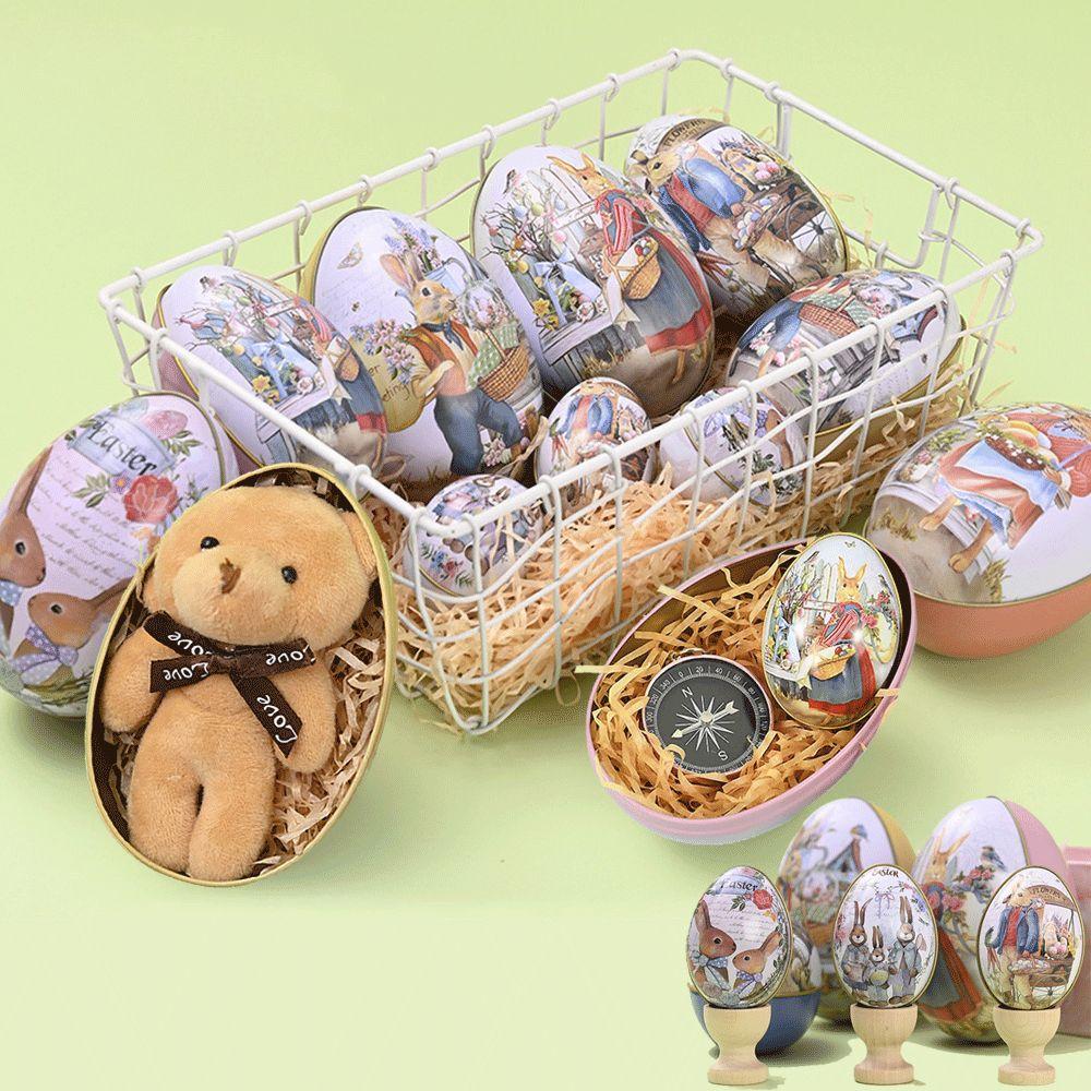 Painted Eggshel Packaging Candy Box Egg Shape Metal Tin Cans Fillable Tin Boxes  Party Accessory