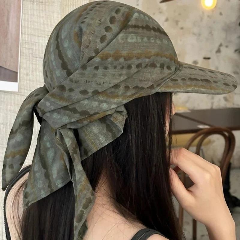 New Korean Original Ins Plaid Triangle Scarf Cap Women'S Y2K Spicy Girl Bucket Hat Trendy Sun Protection Summer Hat Baseball Cap