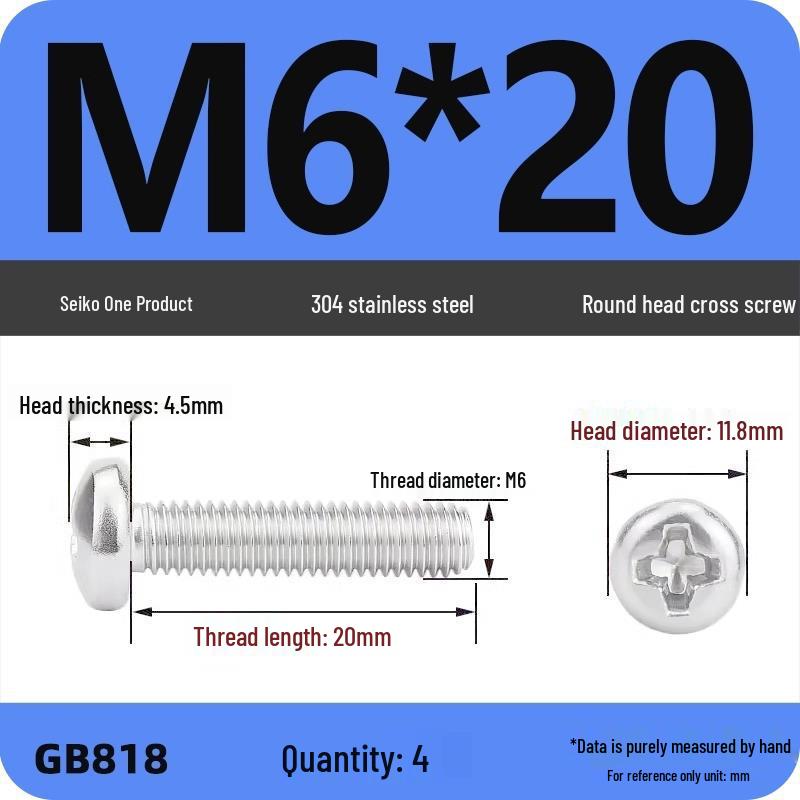 Phillips Pan Head Machine Screws, 304 Stainless Steel, Sizes M1-M10