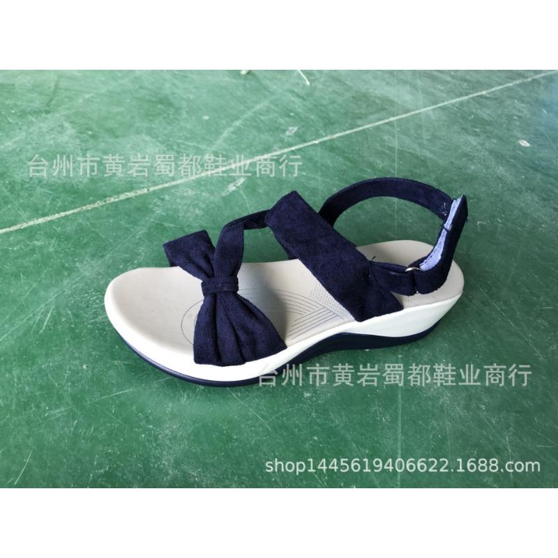New summer open-toed Velcro flat-bottomed wedge sandals women's cloth-faced cross-platform beach sandals