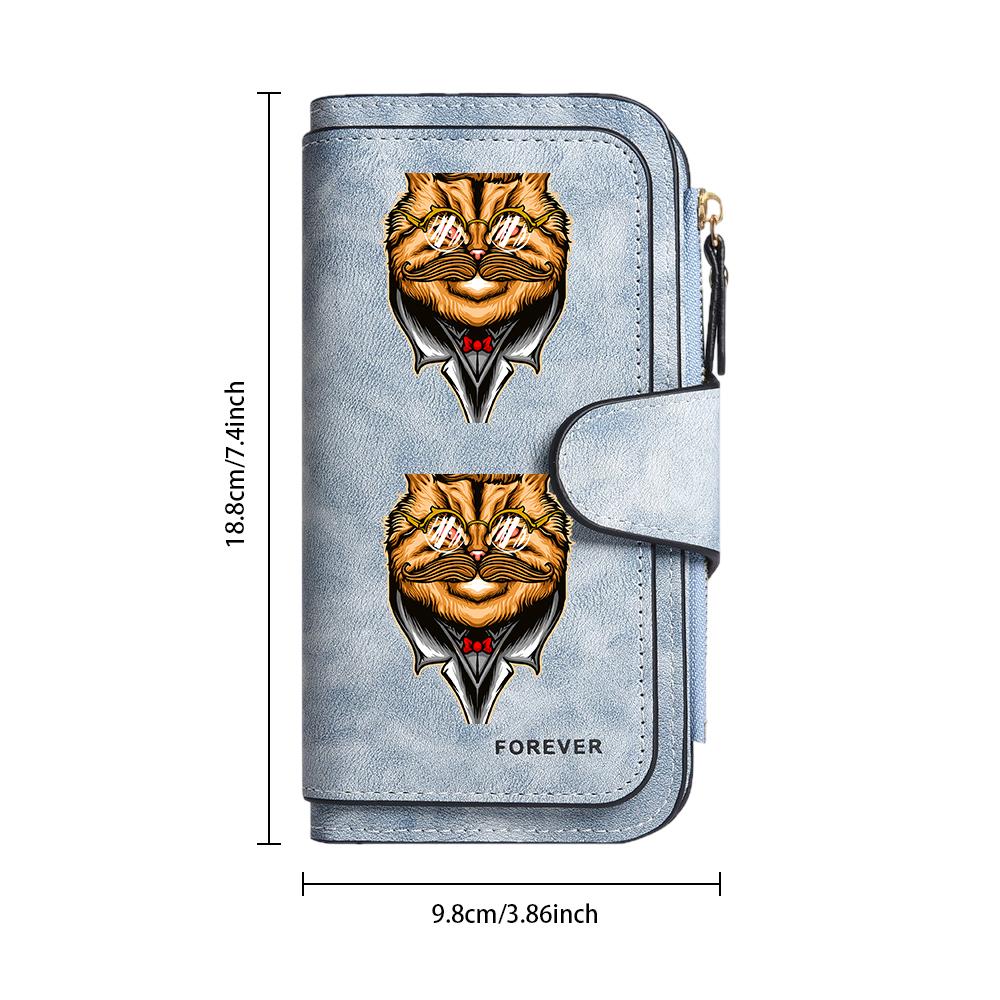 Gentleman Cat Print Long Wallet Large Capacity Card Holder Coin Purse for Daily Use