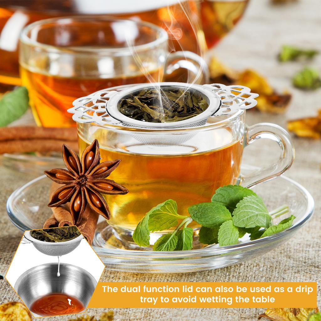 4 Pcs Tea Strainers with Drip Bowls Stainless Steel Tea Infusers with Double Winged Handles Fine Mesh Tea Filter Strainer Unique