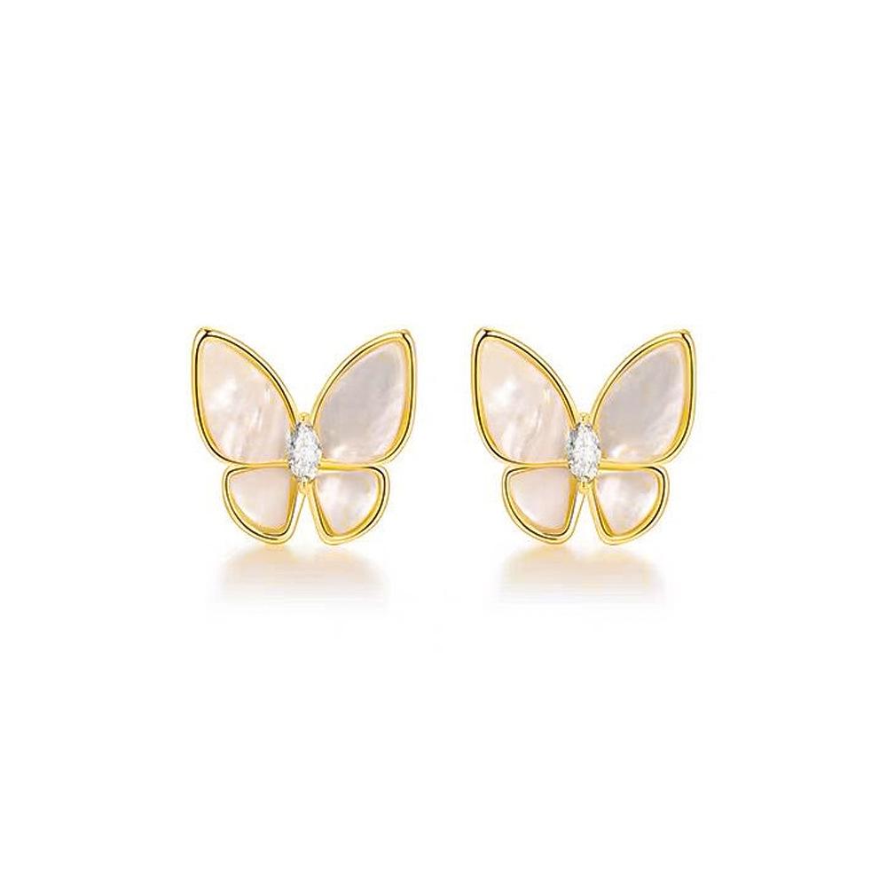 Simple Zircon Butterfly Earrings Light Luxury High-end Stud Earrings Temperament Fashionable Sweet Pearl Earrings Women