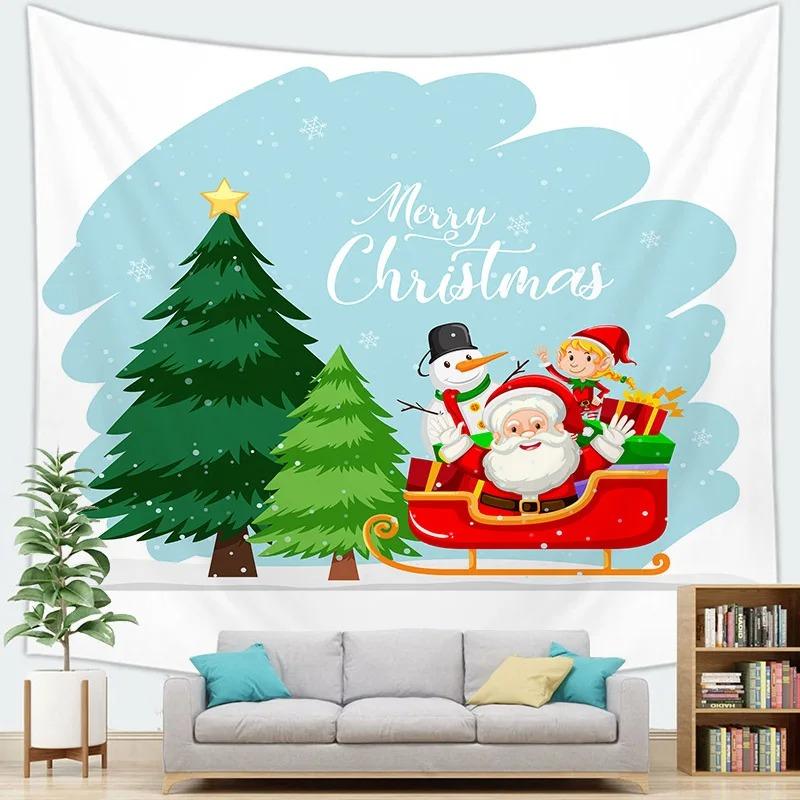 Cartoon Santa Claus Pattern Tapestry Home Bedroom Living Room Wall Decoration Christmas Theme Tapestry