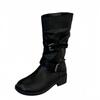 Retro belt buckle short knight boots women's autumn and winter old polished medium boots versatile locomotive boots