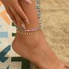 2 Pairs Women's Ankle Chain, Summer Beach Vacation Colorful Rice Bead Beaded Elastic Rope Bohemian Style Golden Round Tassel Chain Anklet Set