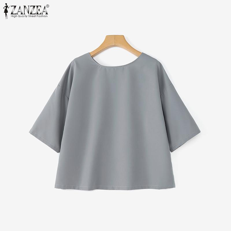 ZANZEA Women Casual Round Neck Loose Summer 3/4 Sleeve Blouse