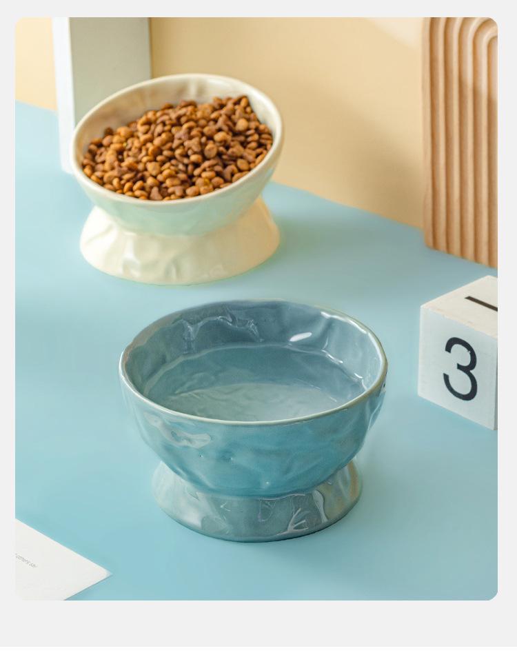 Ceramic Cat & Dog Feeder: Cute, Slanted Double Bowl with High-Leg Design for Neck Protection and Anti-Tip Stability.