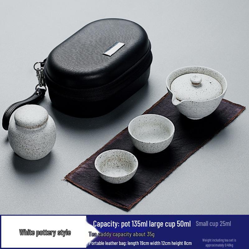 Portable Japanese Black Pottery Tea Set with One Teapot and Two Cups - Ideal for Travel or As a Souvenir Gift