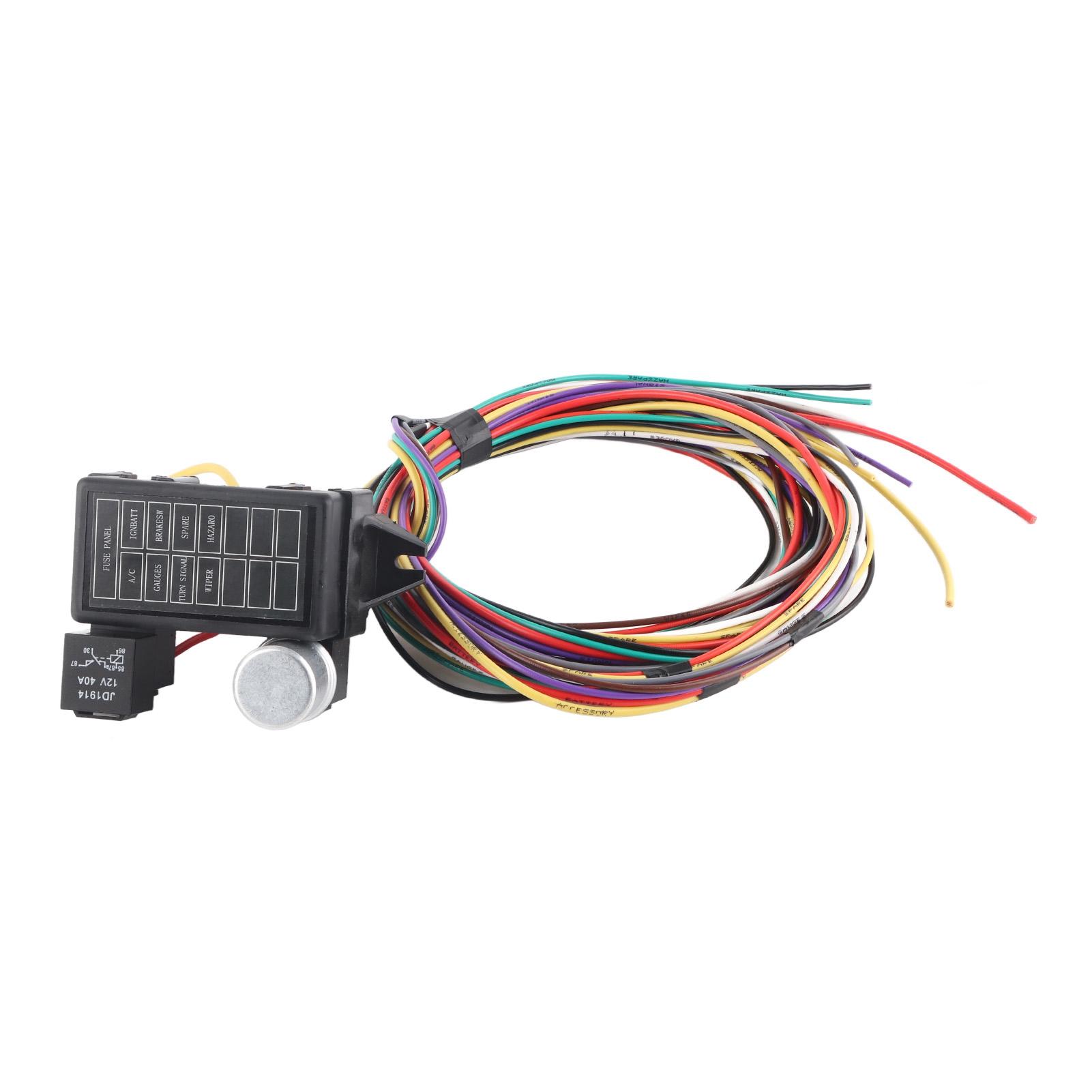 

Универсальный комплект жгута проводов предохранителей 8 цепей электропроводки подходит для Muscle Car Hot Rod Street Rat