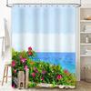 Floral Ocean View Shower Curtain Tropical Beach Wall Art Bathroom Decor Waterproof Scenic Backdrop
