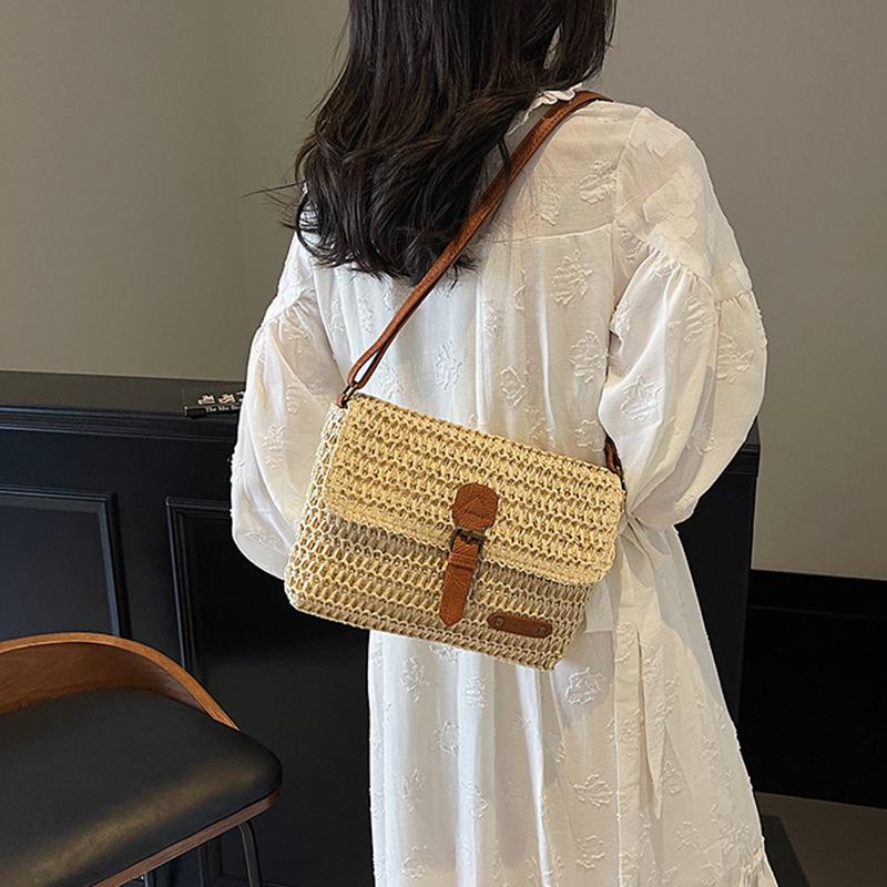 New Fashionable Straw Women's Bag, Trendy Vacation Casual Shoulder Crossbody Bag, Versatile Stylish Straw Flap Bag CLE