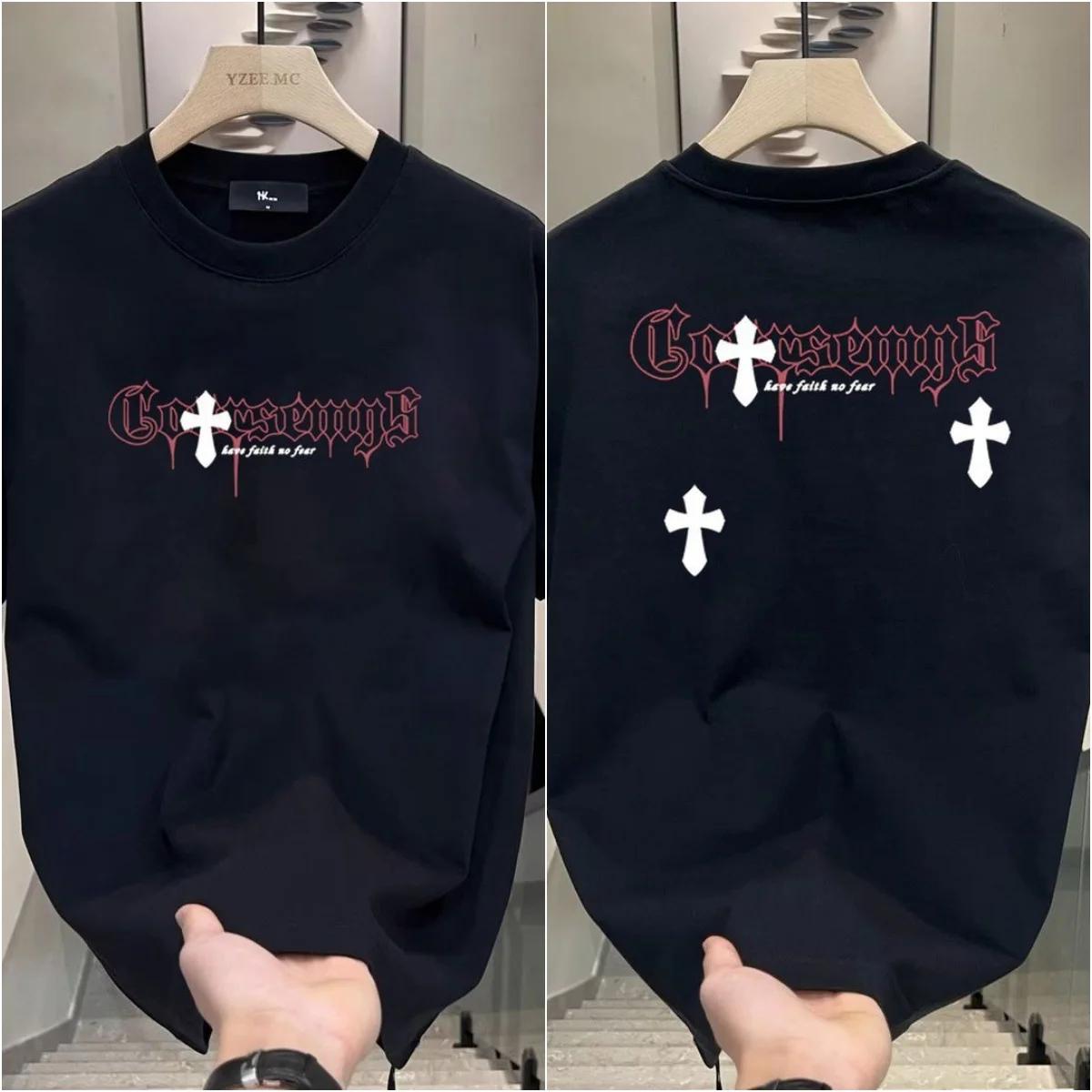 

100% чиста бавовна American Trendy Cross Design Sense, футболка з короткими рукавами Niche Coaple, персоналізований модний топ, модний бренд 4XL