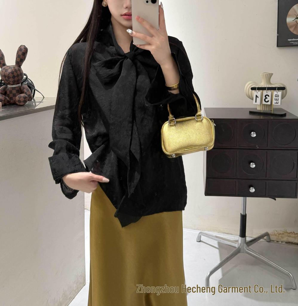 Spring Silk Shirt with Neck Tie & Mouth Covering, Wear Alone 