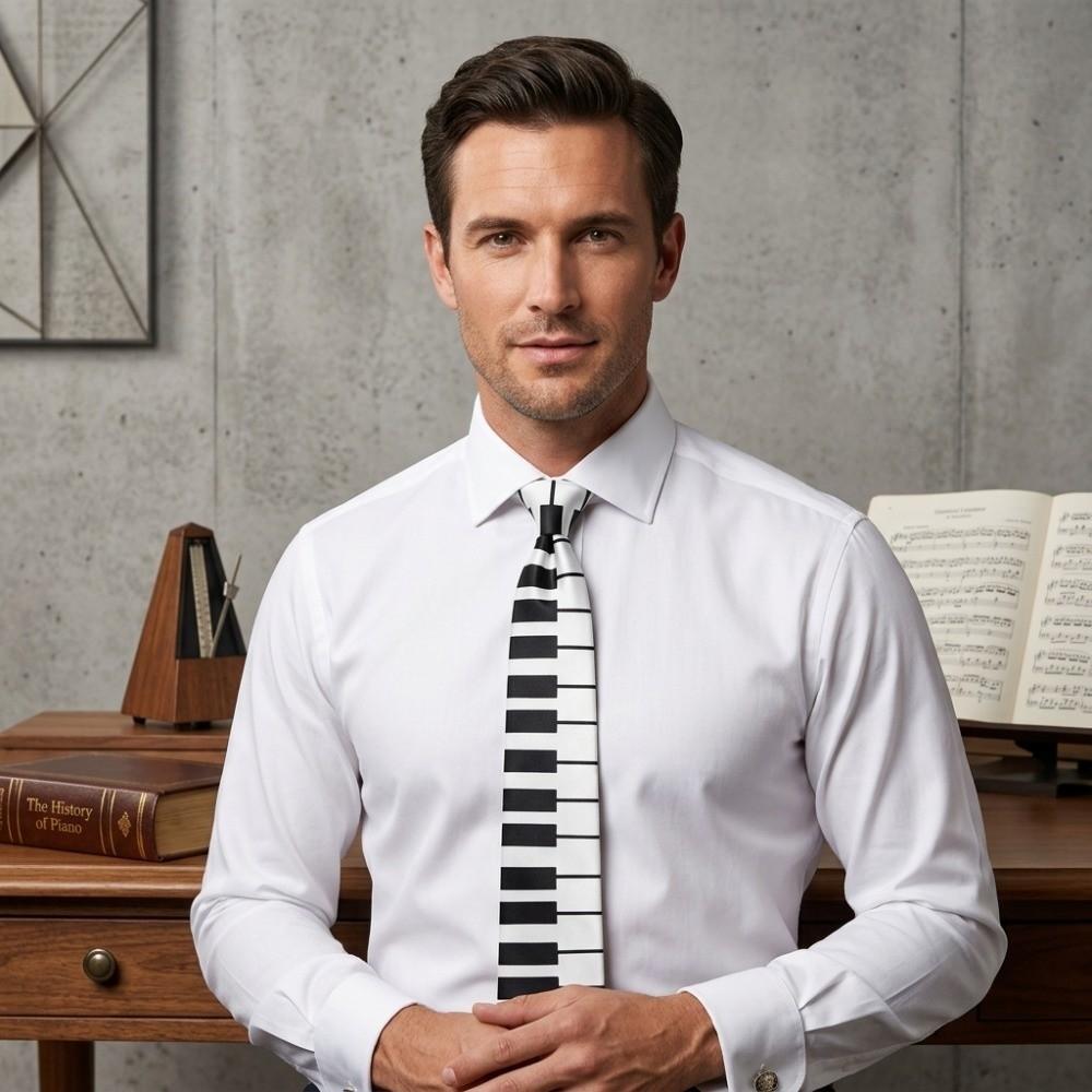Skinny Men Tie Black Music Tie Classic Piano Necktie Men