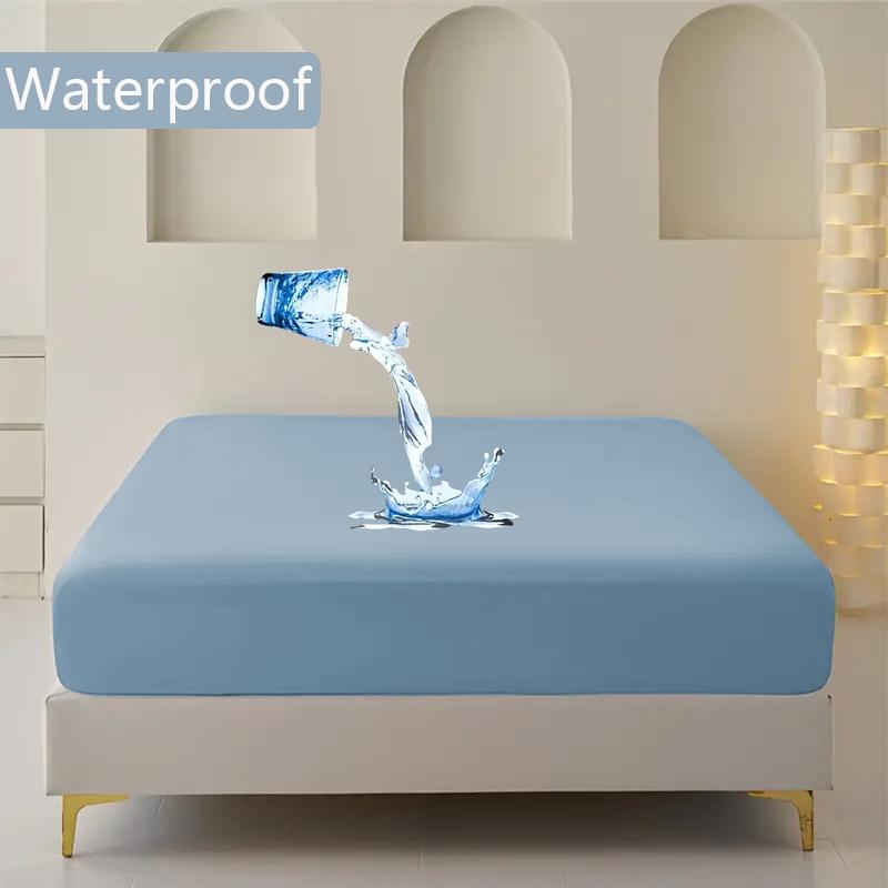 Solid Color Waterproof Bedsheet, Soft and Comfortable Bedding Mattress Protective Cover Suitable for Bedrooms, Guest Rooms, Fitted Sheet No Pillowcase