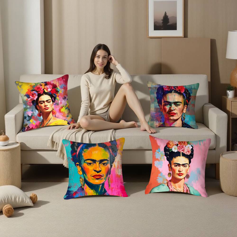 F-Fridas Malerei Kunst Kissenbezug Plüschstoff Weicher Kissenbezug Beidseitig bedruckt Kissenbezug Haushaltsgeschenke