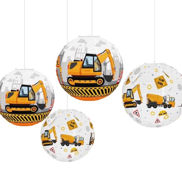 3Pieces Construction Themed Paper Lamp Hanging Decoration for Boy Birthday Party Children Room Decoration