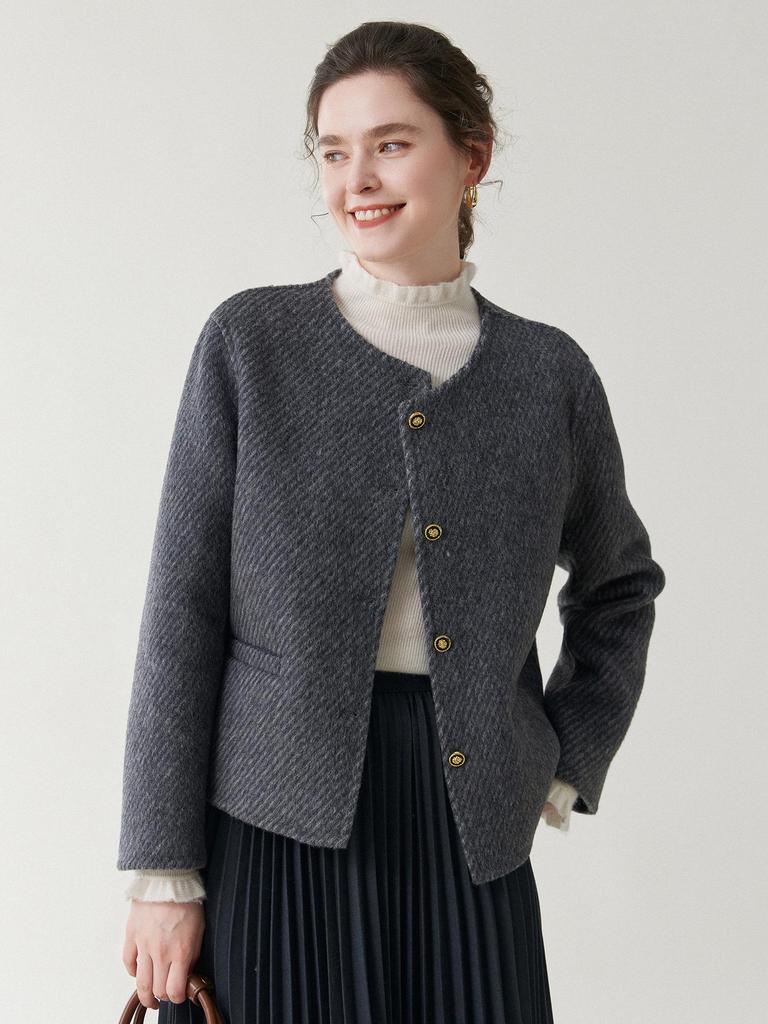 Damen Retro Wollmantel doppelseitig mit Metallschnalle - Kurz/Lang, Verdickt für Herbst/Winter