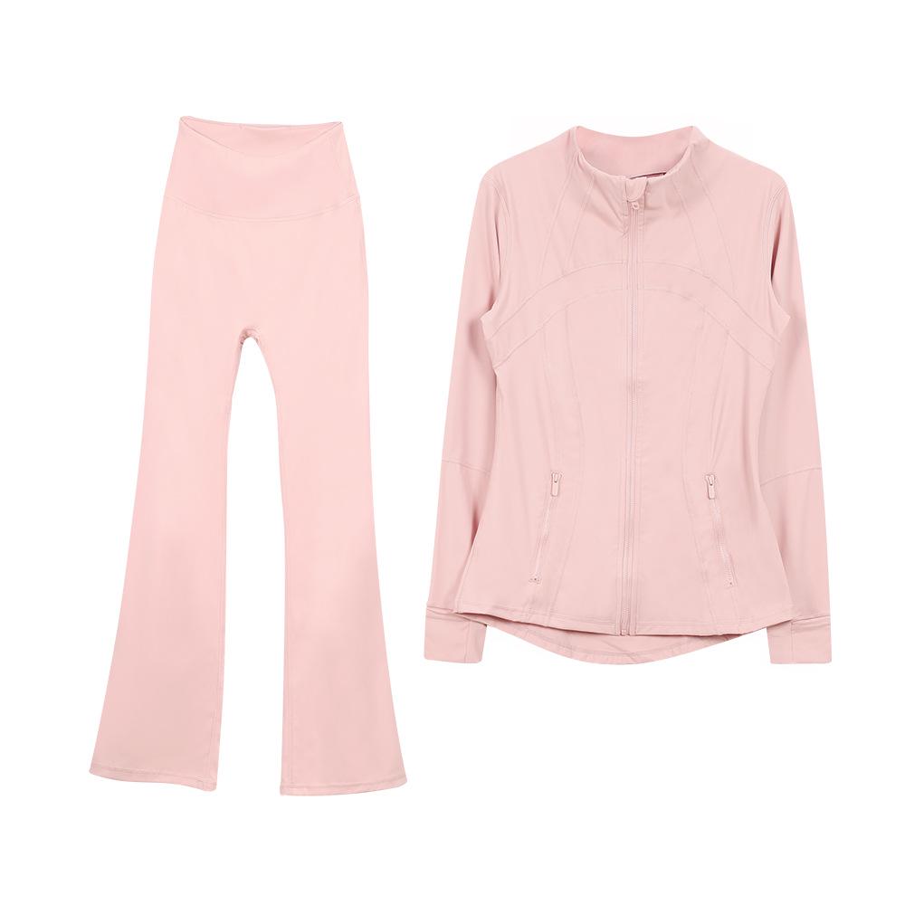 Women's Flare Pants & Jacket Set - Slim Fit Long Sleeve Outerwear for Running & Yoga