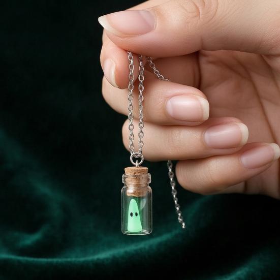 Retro Alternative Necklace Glow Ghost Necklace, Glow-in-The-Dark Bottle Pendant, Cute Unique Earrings Earrings, Gothic Halloween Jewelry for Women Men
