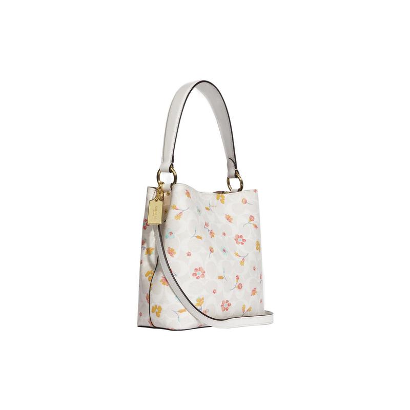 Coach Handbag Town 22 Classic Old Flower Small Fresh Print Coated Canvas and Smooth Leather Bucket Bag Portable Crossbody Shoulder Bag Small Size