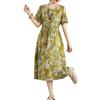 Real Shot Summer New Cotton and Linen Literary and Retro Printing Ethnic Style Waist Thin Short-sleeved Dress Women