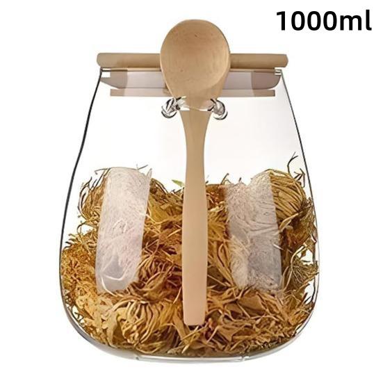 Large Capacity Transparent Glass Storage Jar with Spoon Airtight Container for Snacks Grains Tea Beans Pantry Organizer
