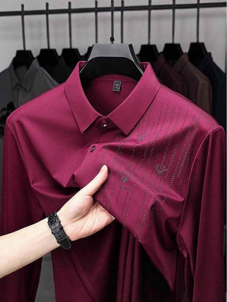 Herren Nahtloses Langarm Bügelfreies Luxe Stretch Businesshemd