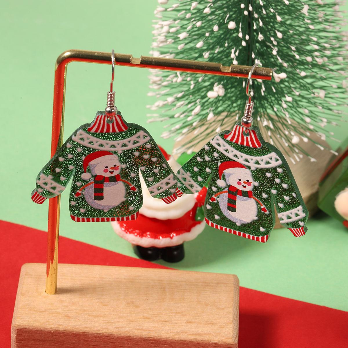 

The Christmas cartoon cute snowman printed acrylic sheet color-blocking sweater ear hooks are simple and versatile